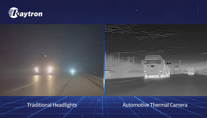 traditional headlights vs. automotive thermal camera